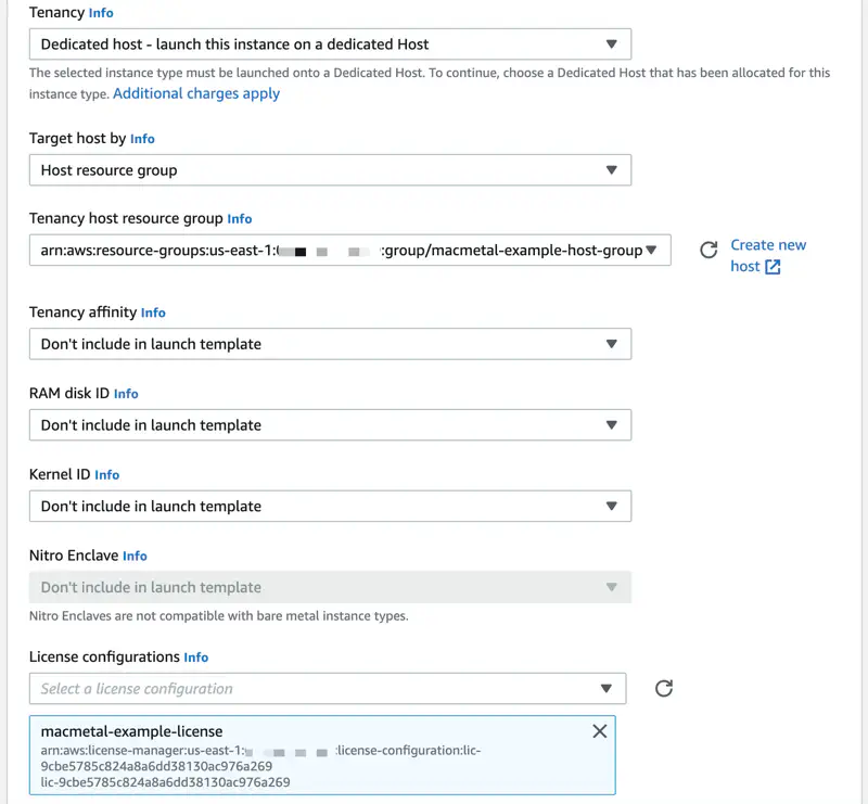 Launch Template configuration values