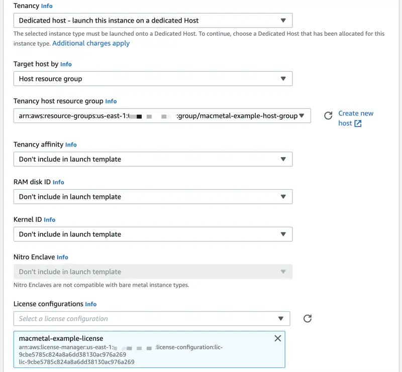 Launch Template configuration values