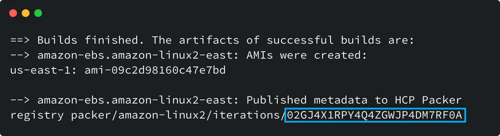 Packer build output with Iteration ULID