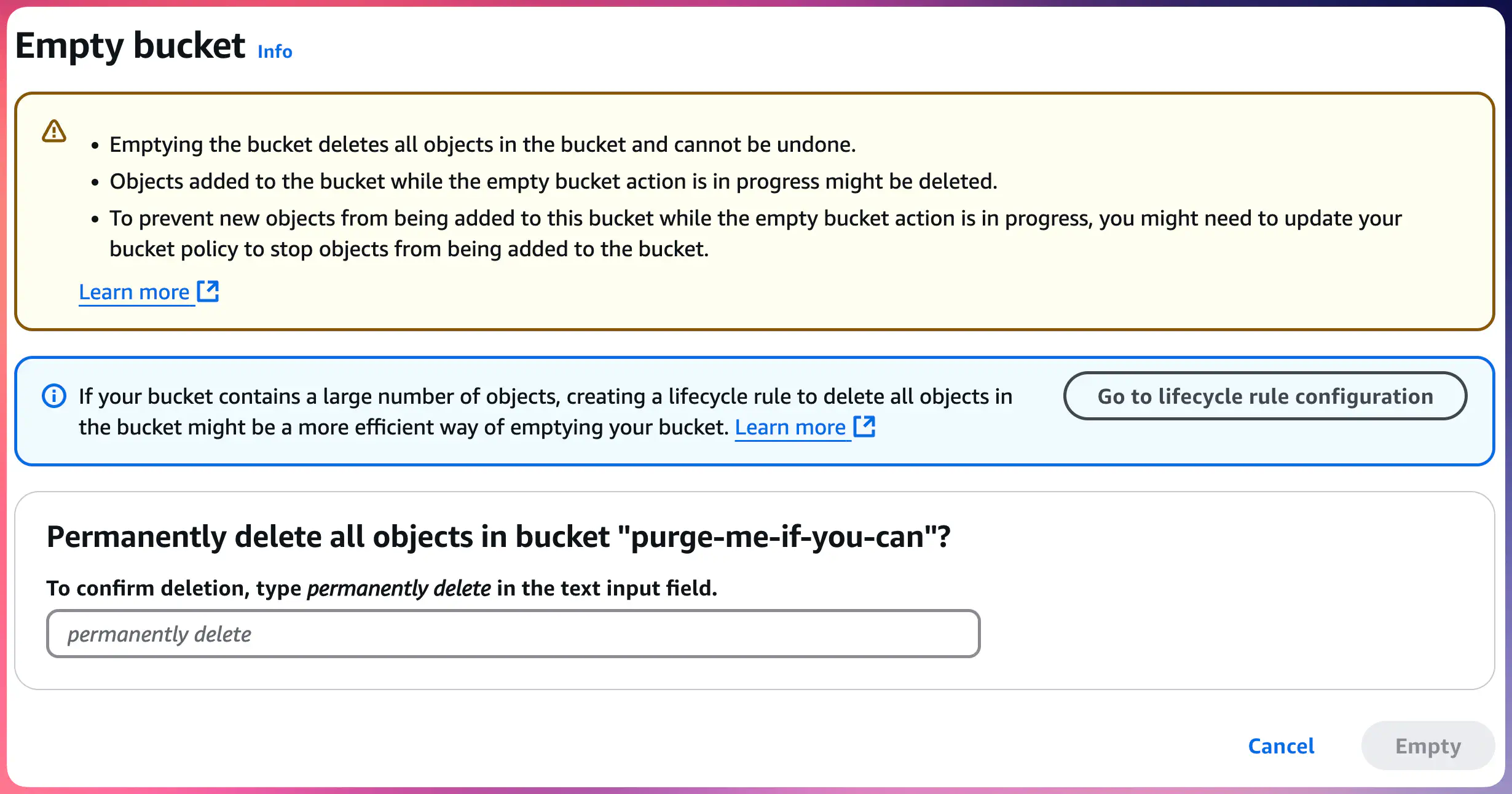 S3 Empty Bucket