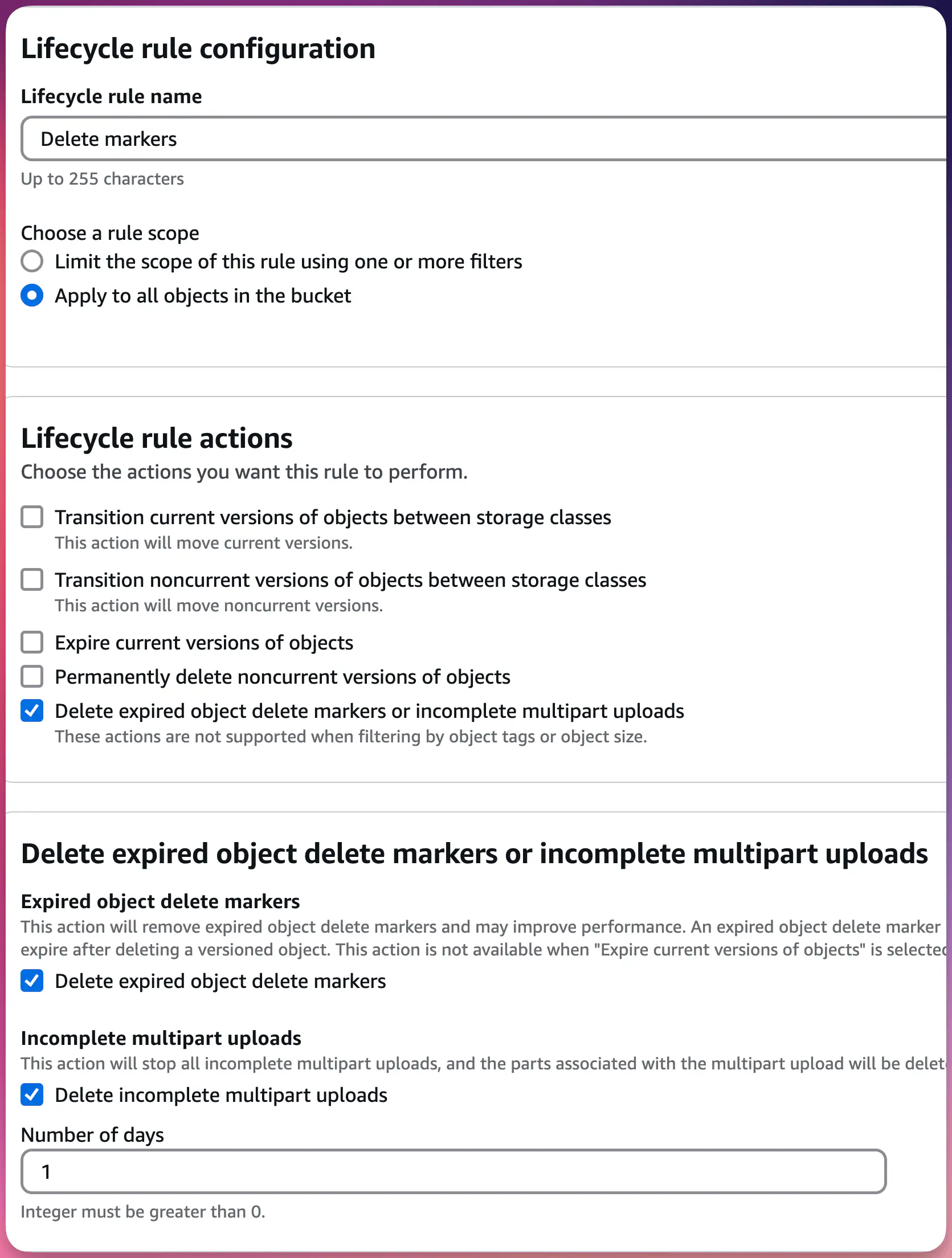 S3 Lifecycle Rule: Delete Markers