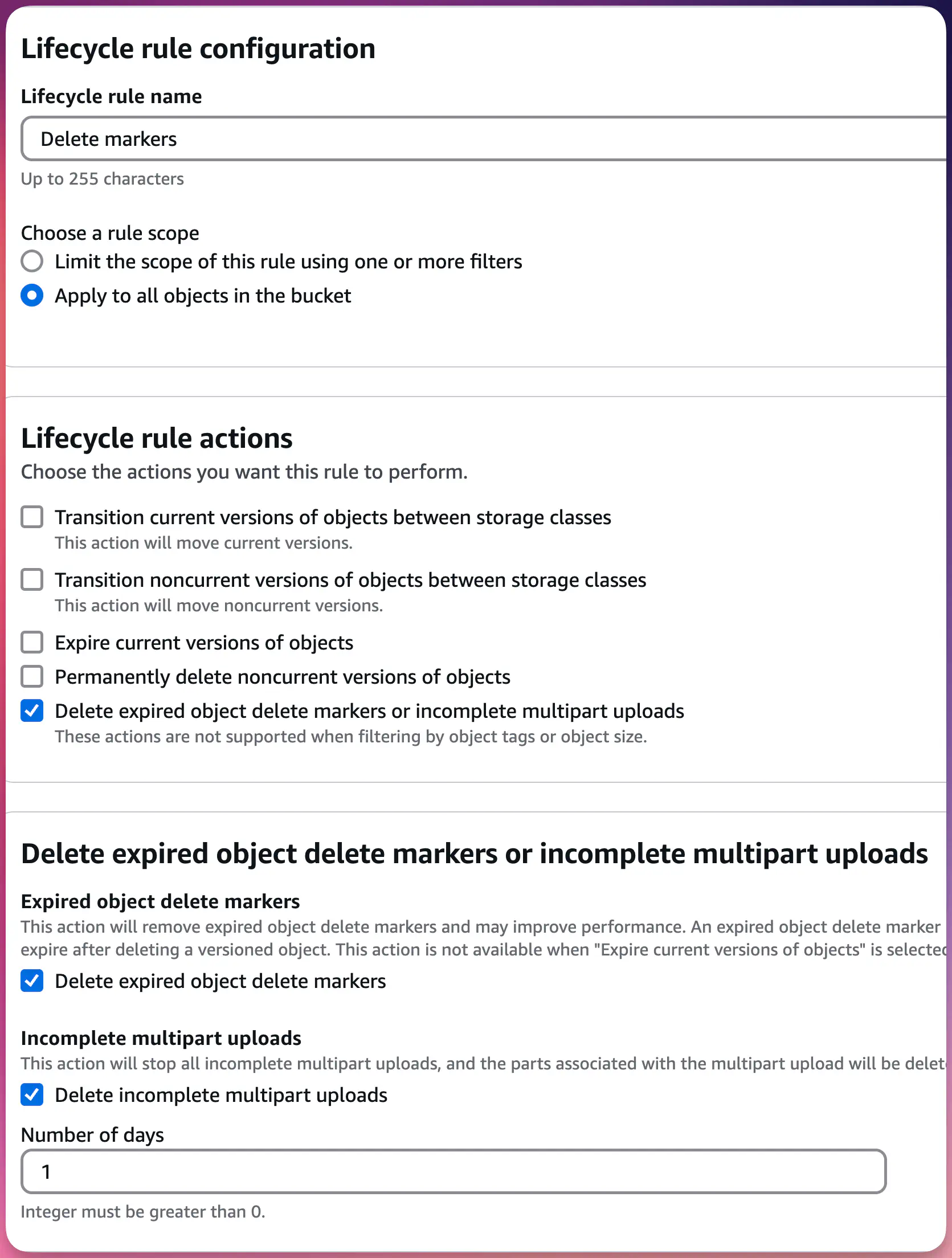 S3 Lifecycle Rule: Delete Markers